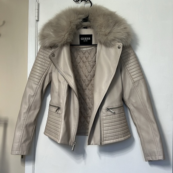 Guess Leather Moto Jacket with Fur - Picture 3 of 5